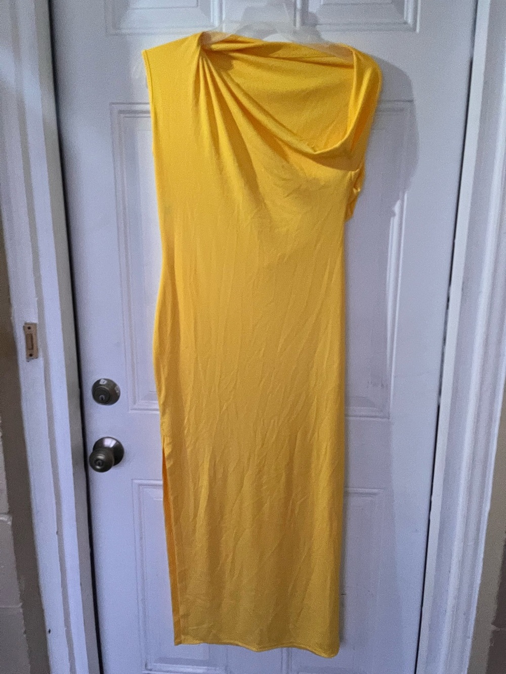 Asymmetric One-Shoulder Yellow Maxi Dress. One size fits